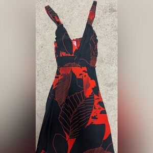 Lucy Black and Red Leaf Print Maxi Dress